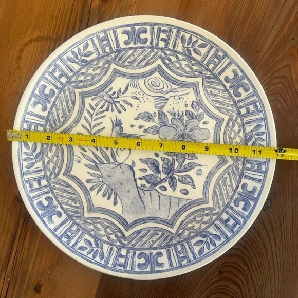 Gien Oiseau Blue Botanical Faience 12" Chop Plate Vintage Cottage Core Wall Art - Picture 4 of 5